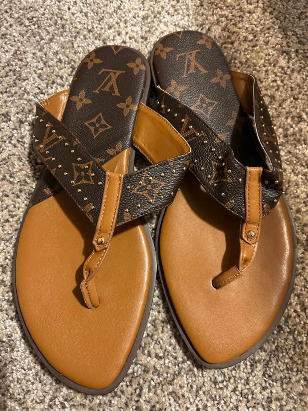 Brown Monogram Leather Thong Sandals